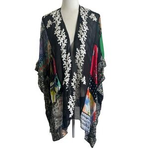 John Mark Kimono Wrap Womens XL Multicolor New Patchwork Floral Embroidered Boho